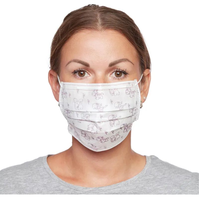 Маска медицинская 3-х сл., резинка,с рисунком 100шт/уп  Гекса