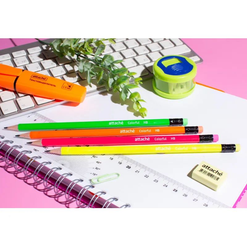 Карандаш чернографитный Attache Colorful! HB заточ.,с ласт.