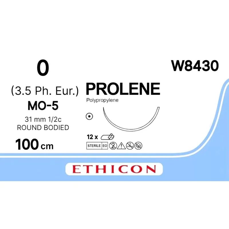 Шовный материал ПРОЛЕН 0, 100 см,кол.синий 31мм, 1/2 W8430/W8430G 12 шт./у