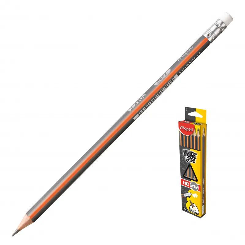 Карандаш чернографитный Maped BLACK PEP&#039;S,HB,дерево,трехгран,с ласт,851721