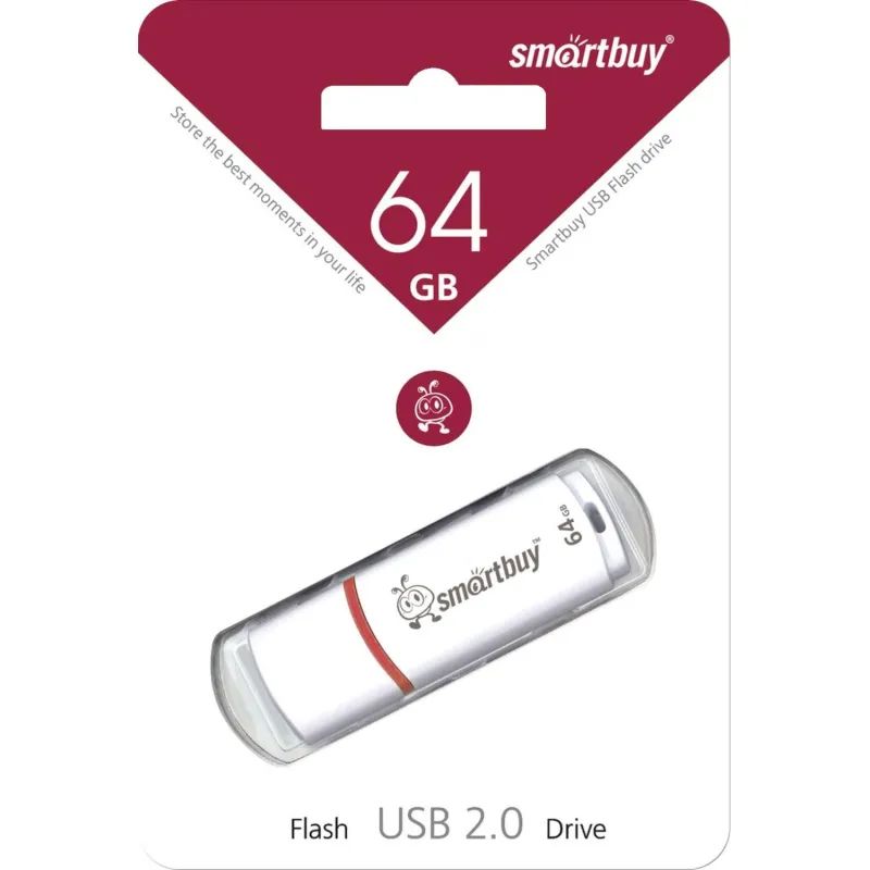 Флеш-память Smartbuy Crown, 64Gb, USB 2.0, бел, SB64GBCRW-W
