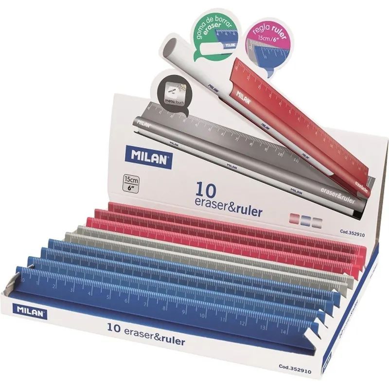 Линейка Milan, с ластиком, цвет в ассортименте, 15 см