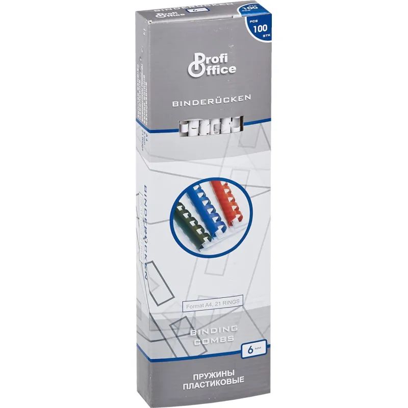Пружины для переплета пластиковые ProfiOffice 6мм, белые 100шт/уп.