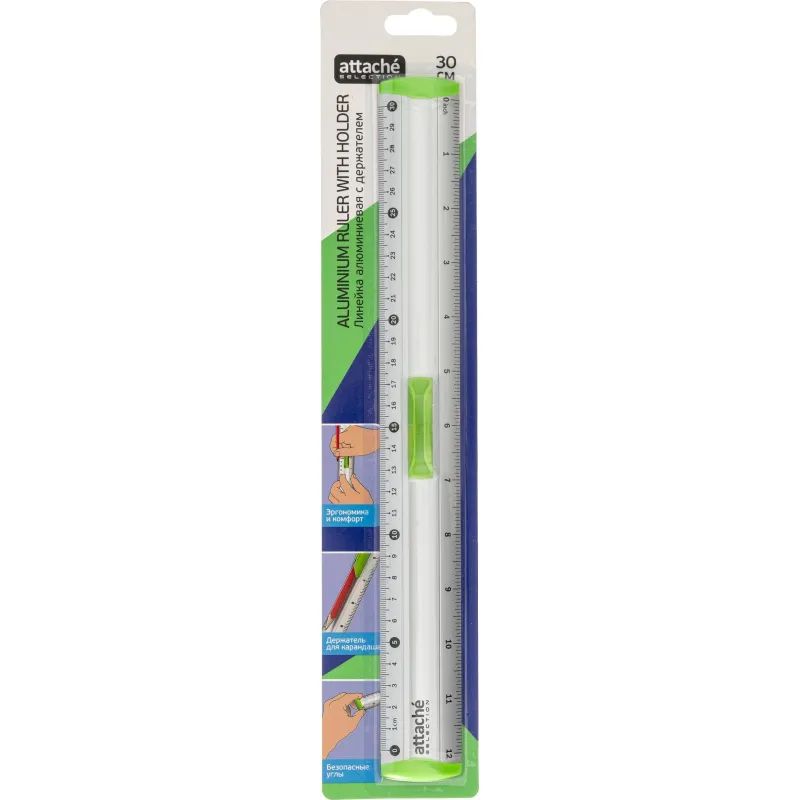 Линейка 30см Attache Selection aluminium с держателем зеленый
