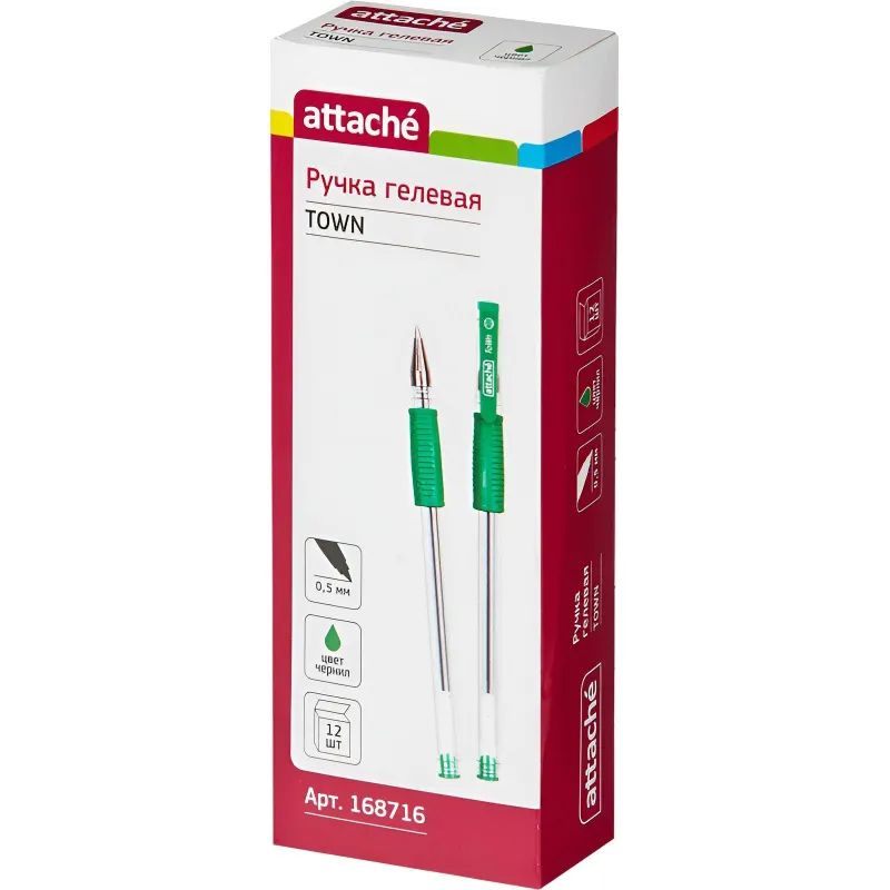 Ручка гелевая неавтомат. Attache Town 0,5мм с резин.манжеткой зеленый