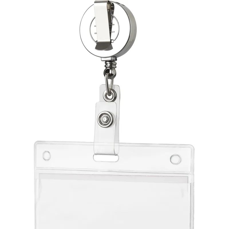 Держатель для бейджа Комус с рулеткой цвет металик (без бейджа) 1шт