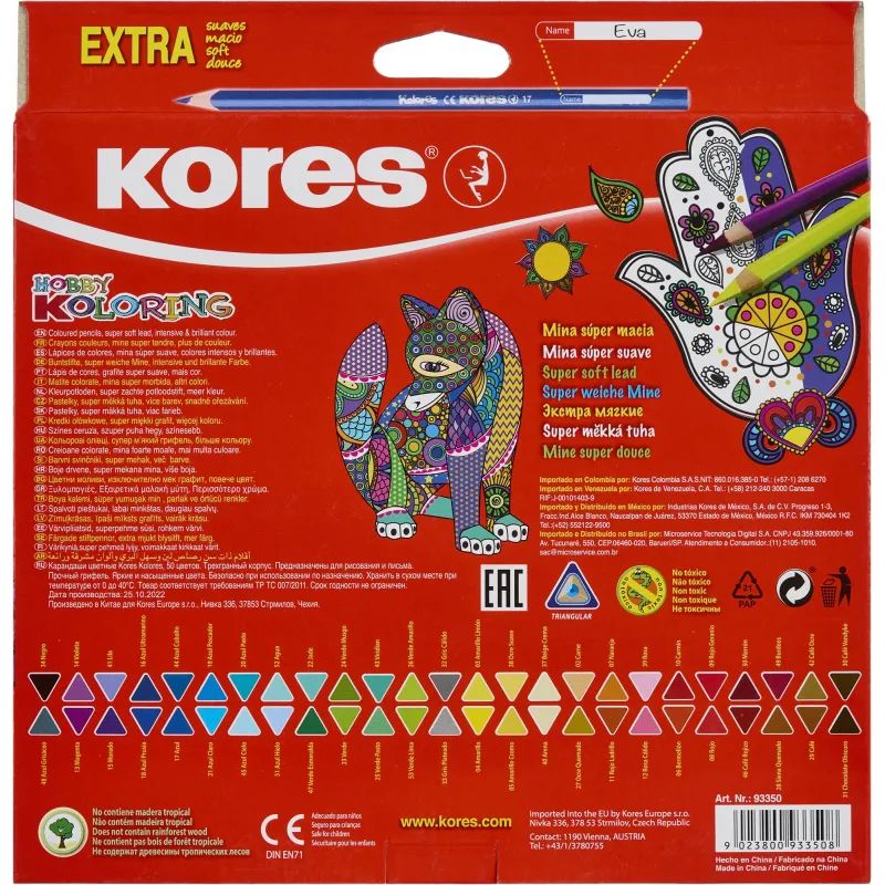 Карандаши цветные 50 цв. 3-гран.Kores 93350