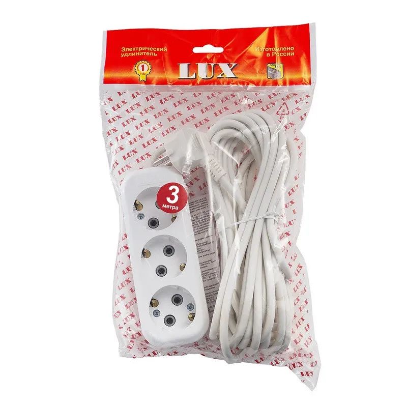 Удлинитель LUX У3-Е-03 3 входа 3м  с заземлением, 250В, 16А