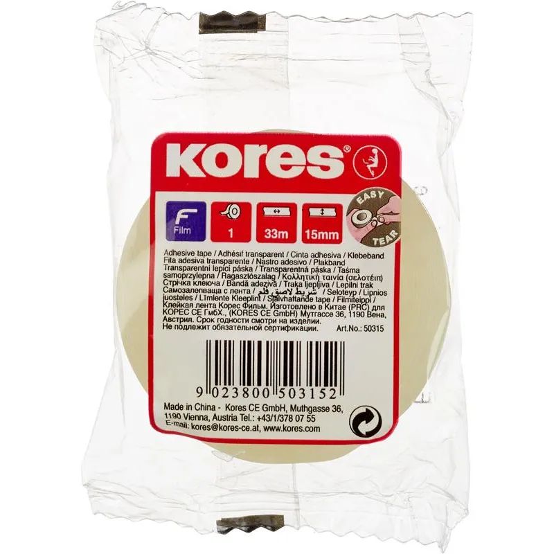 Клейкая лента канцелярская KORES 15ммx33м 50315