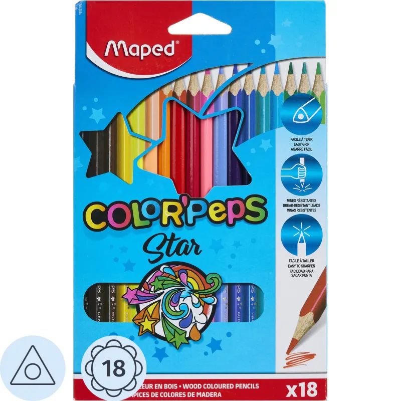 Карандаши цветные Maped COLOR&#039;PEPS STAR трехгранные,дерево,18цв/наб,183218