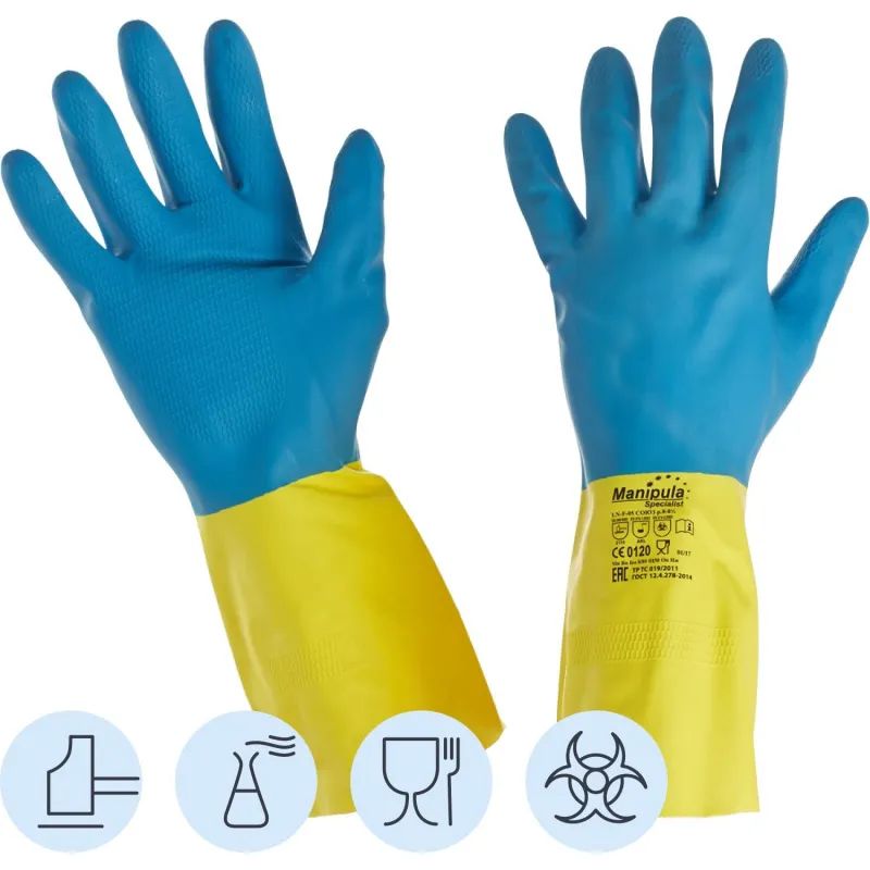 Перчатки латекс/неопрен Manipula Союз (LN-F-05/СG-971) р-р 8-8,5,ПС