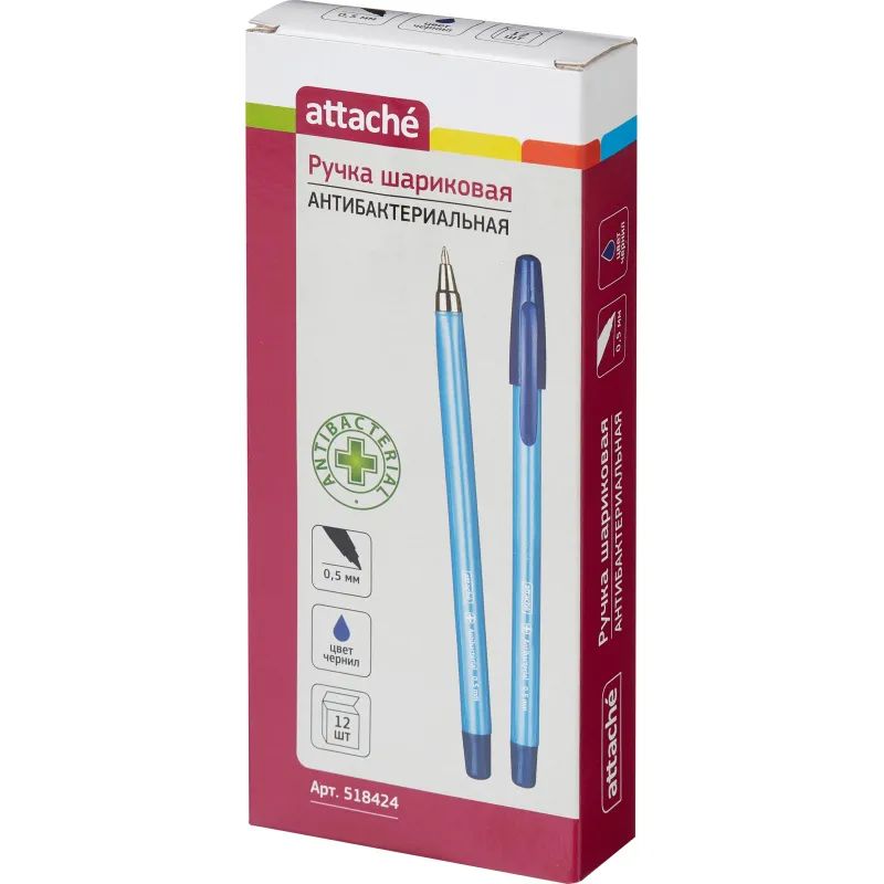 Ручка шариковая неавтомат. Attache Antibacterial А04 масл,треуг0,5син
