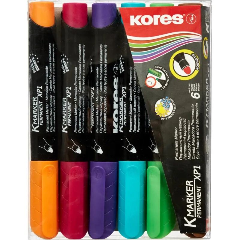Маркер перманентный KORES набор 6 цв. 1,5-3 мм круглый наконечник &#039;20902