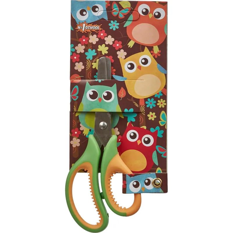 Ножницы детские №1School 13,5 см, Веселые совята резиновые ручки