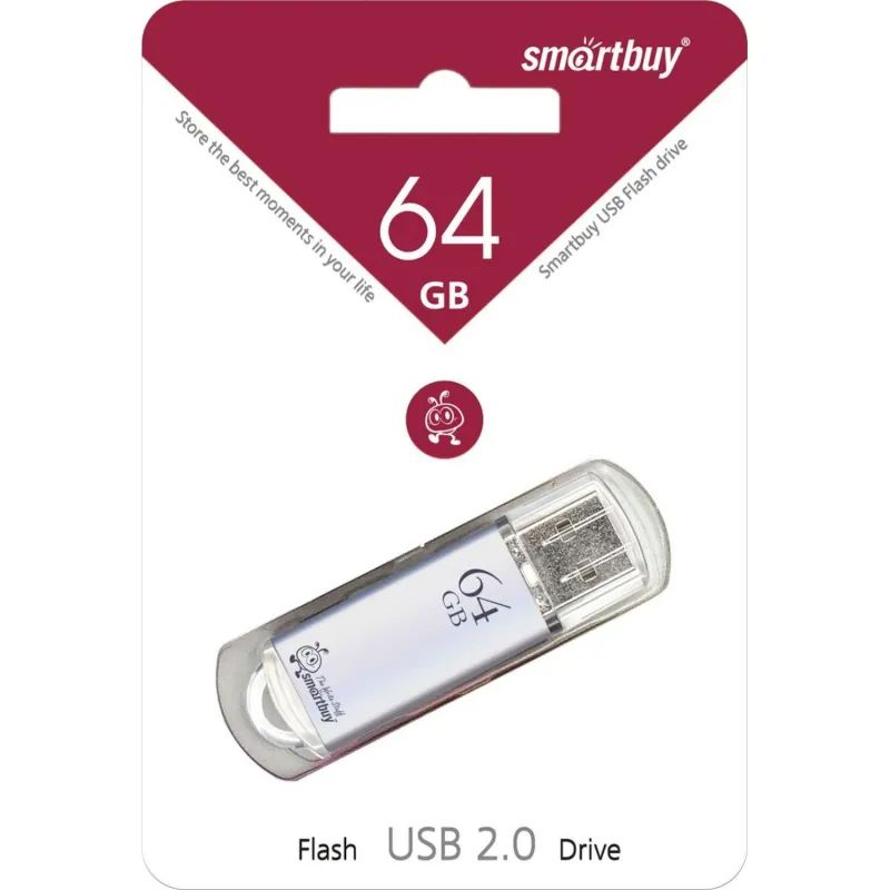 Флеш-память Smartbuy V-Cut, 64Gb, USB 2.0, сереб, SB64GBVC-S