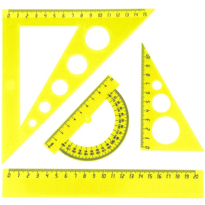 Набор средний: линейка 20см, угольники 16см и 10см, трансп-р 10см,цветасс.