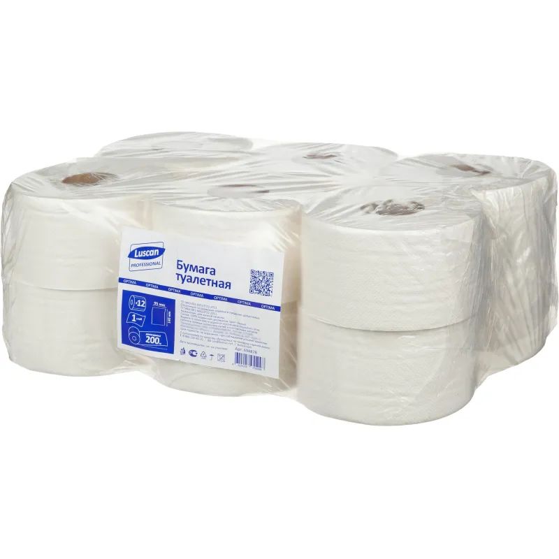 Бумага туалетная д/дисп Luscan Professional 1сл бел цел втул 200м 12рул/уп
