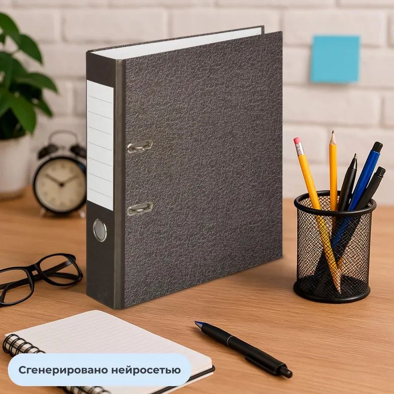 Папка-регистратор без мт.угAttacheEconomy_75мм,мрам ч/б,10шт,бум/бум,крам.к