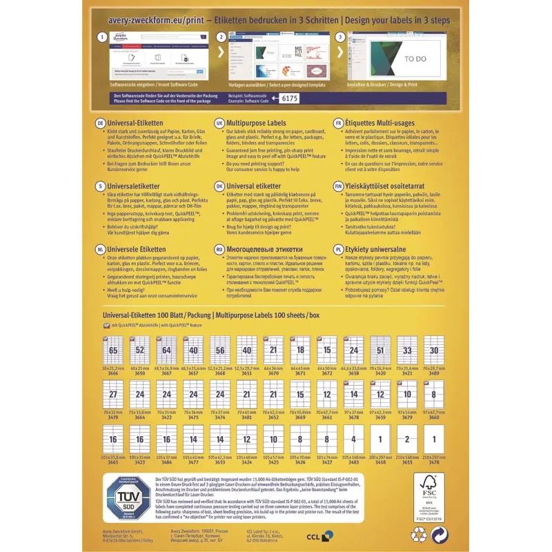 Этикетки самоклеящиеся 3666 универсал. 38х21.2мм,IJ+L+K+CL,6500шт/уп