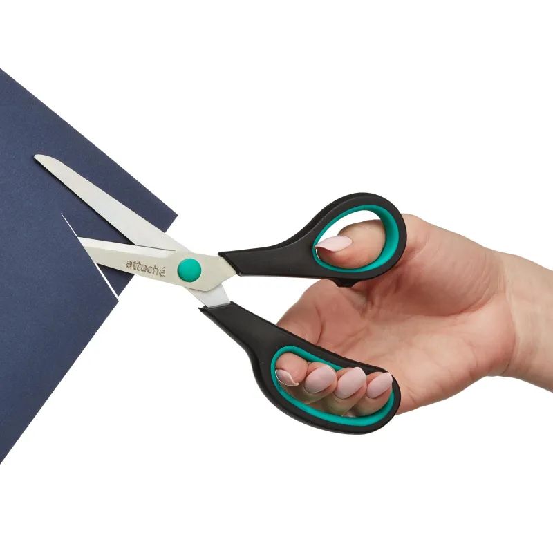 Ножницы Attache 195 мм с пласт.прорезин.ручками,цвет бирюзовый/черный