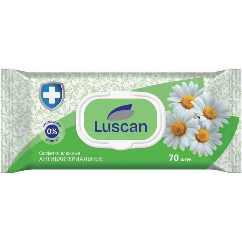 Салфетки влажные Luscan антибактериальные 70шт с крышкой