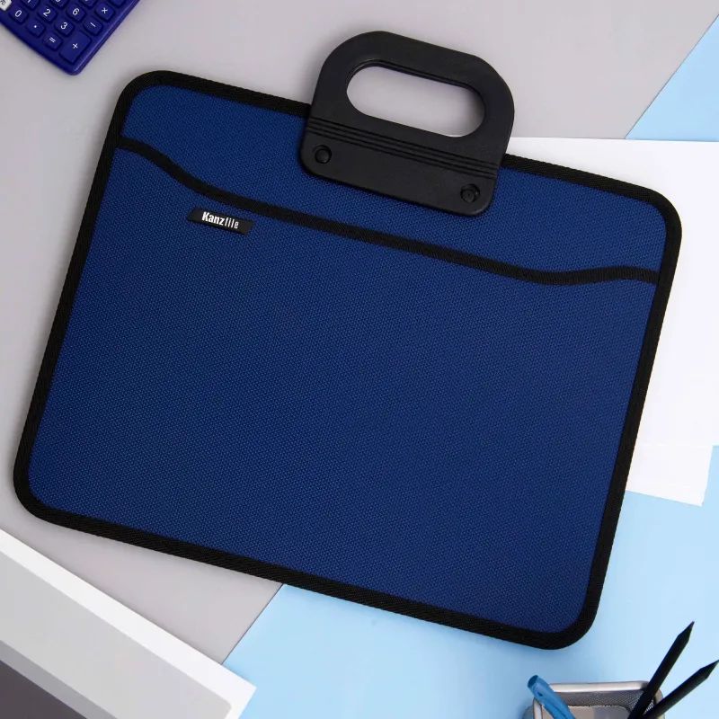 Папка-портфель пласт на 4 отд А4+ 390x320, усилен. ручка, т. син