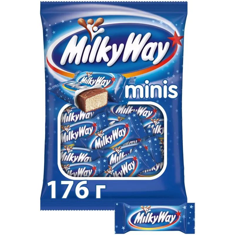 Шоколадный батончик Milky Way Minis, пакет, 176г
