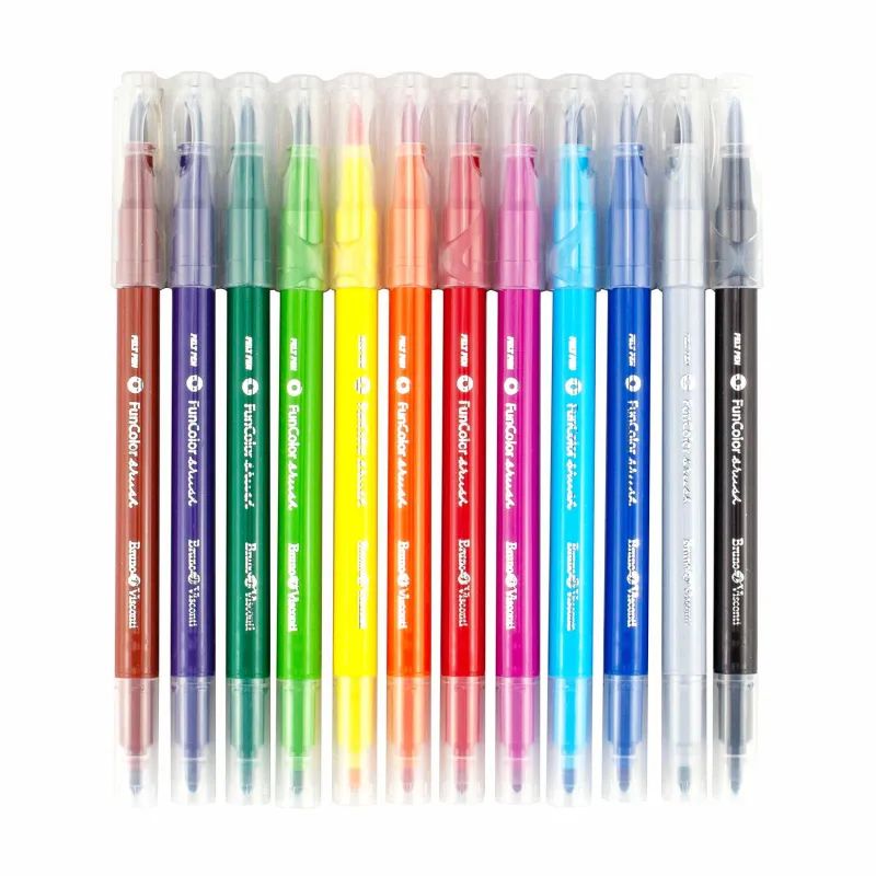 Фломастеры КИСТОЧКИ ДВУСТОРОННИЕ FUNCOLOR 12цв,в пластиковом пенале 32-0047
