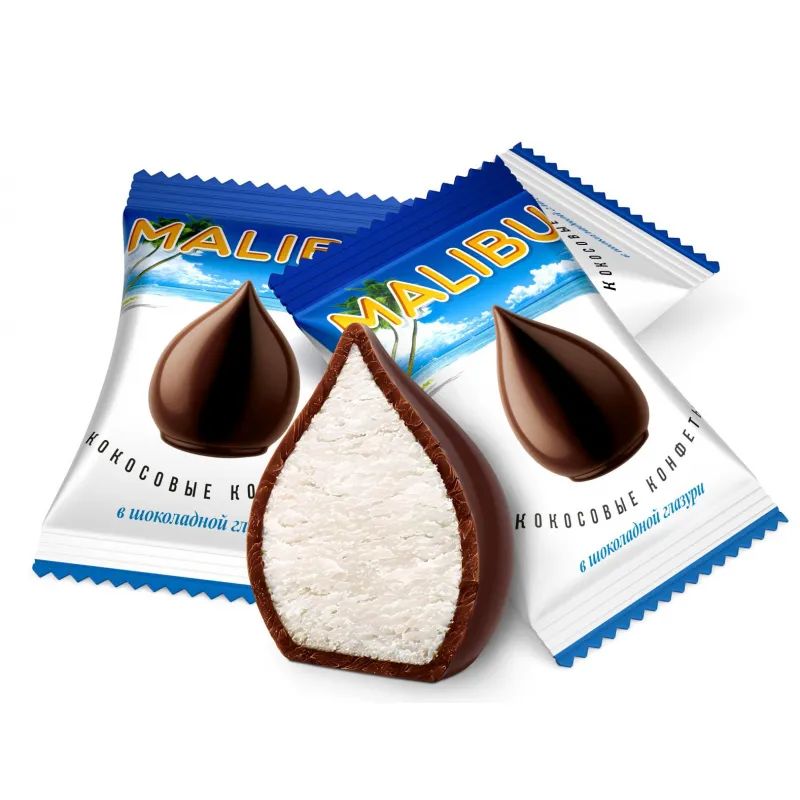 Конфеты шоколадные Malibu кокосовые в шоколадной гла зури, 140г