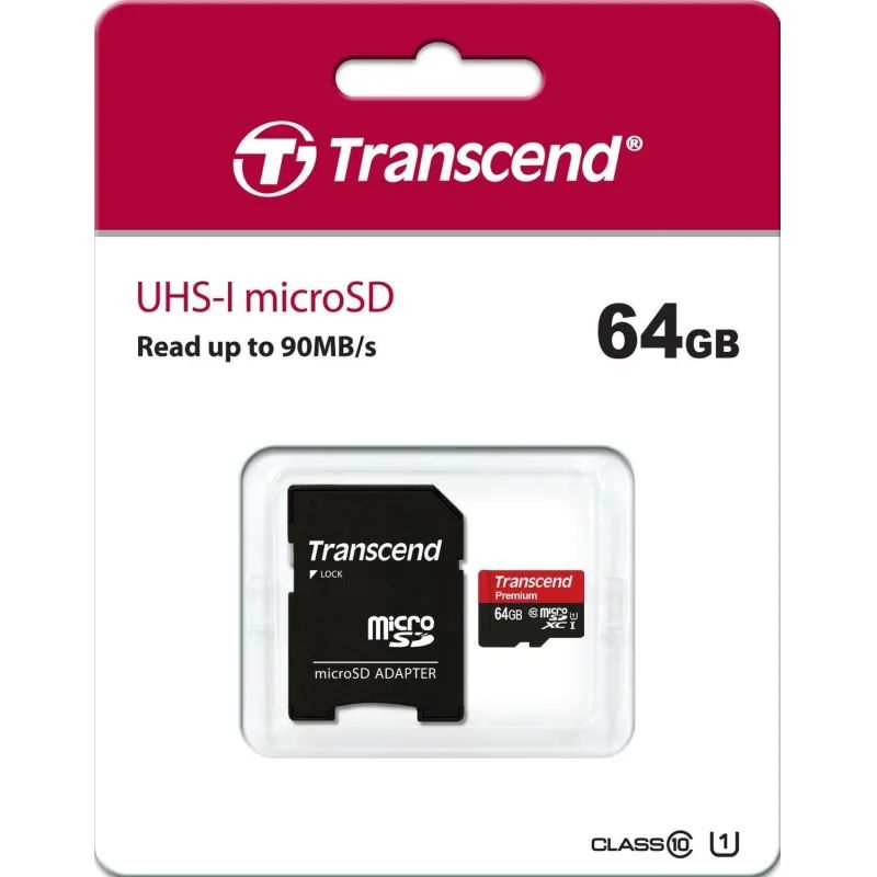 Карта памяти Transcend Premium microSDXC 64Gb UHS-I Cl10 +ад, TS64GUSDU1