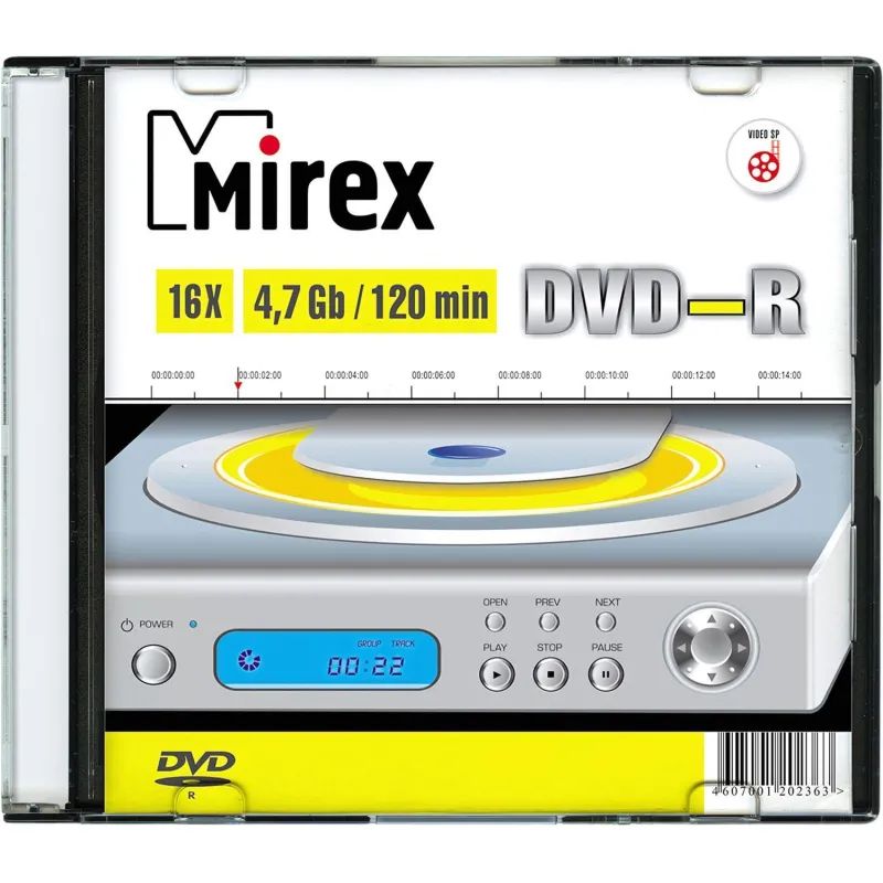 Носители информации DVD-R, 16x, Mirex, Slim/1, UL130003A1S