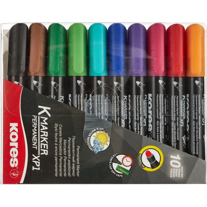 Маркер перманентный KORES набор 10 цв. 1,5-3 мм круглый наконечник &#039;20900