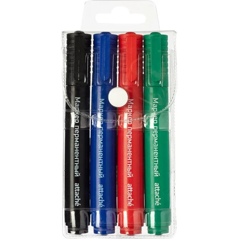 Набор маркеров перманентных Attache (син.,зел.,красн.,черн.)корпус в ассорт
