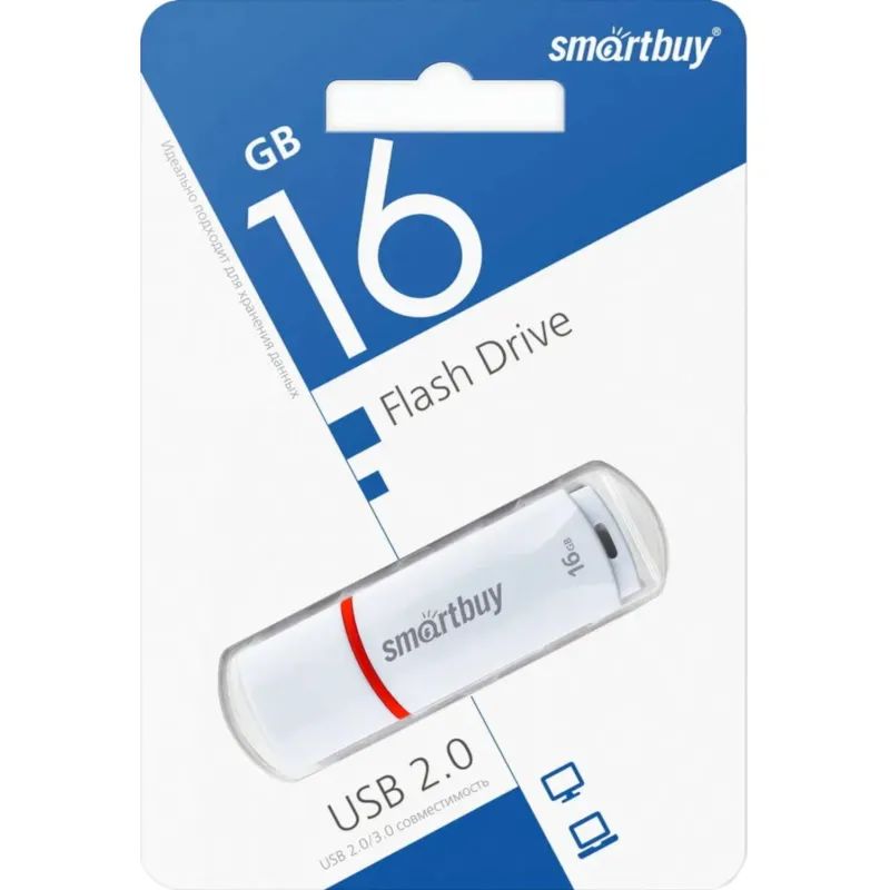 Флеш-память Smartbuy Crown, 16Gb, USB 2.0, бел, SB16GBCRW-W
