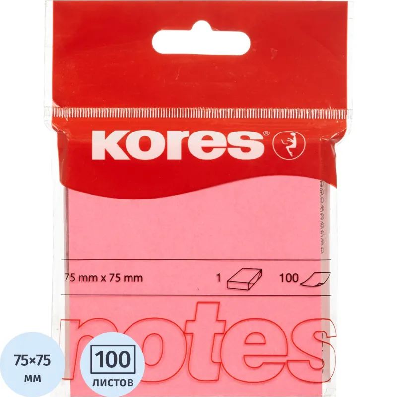 Стикеры Kores бум.для зам. 75х75 неоновая розовая 100л. &#039;47075