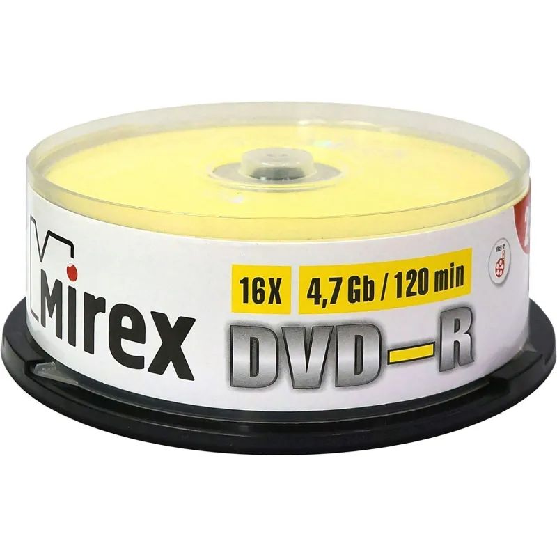 Носители информации DVD-R, 16x, Mirex, Cake/25, UL130003A1M