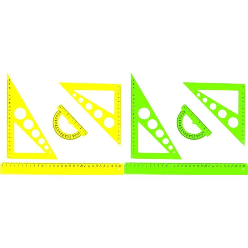 Набор большой: линейка 30см, угольники 21см и 16см, трансп-р 10см,цветасс.