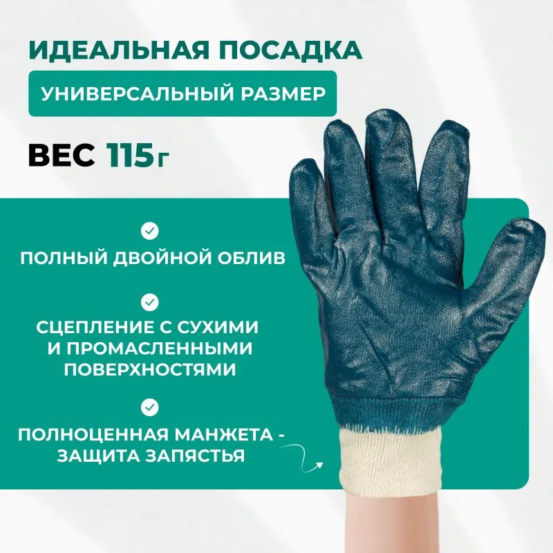 Перчатки защитные полное нитриловое покрытие резинка