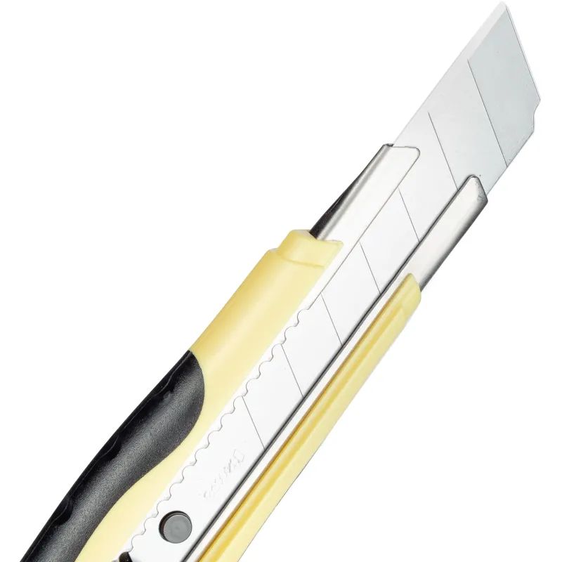 Нож канцелярский 18 мм КОМУС , с фиксатором, мет.направл.цв. в ассорт.