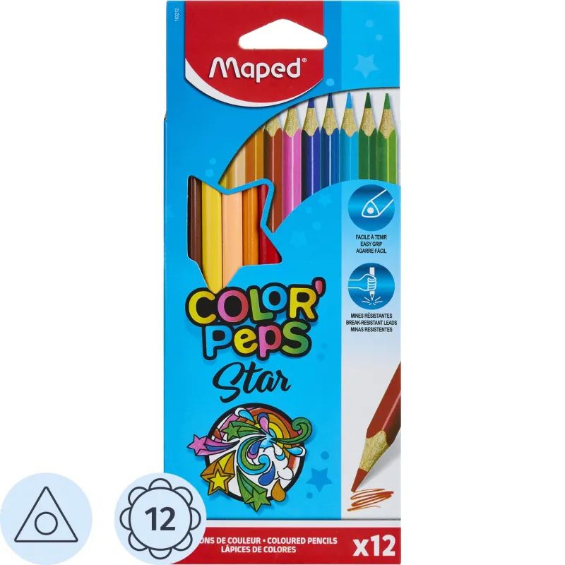 Карандаши цветные Maped COLOR&#039;PEPS STAR, трехгранные,дерево,12цв/наб,183212
