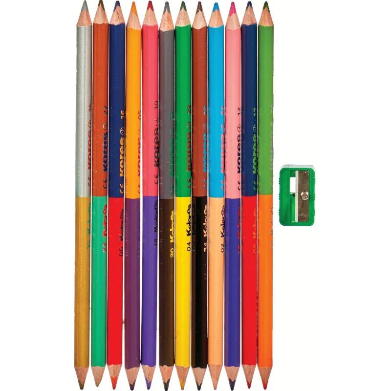 Карандаши цветные 24цв 12шт 3-гран,двустор с точилкой Kores 93212.