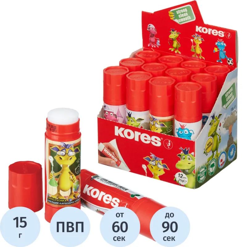 Клей-карандаш школьный 15г KORES GluKIDS 13502