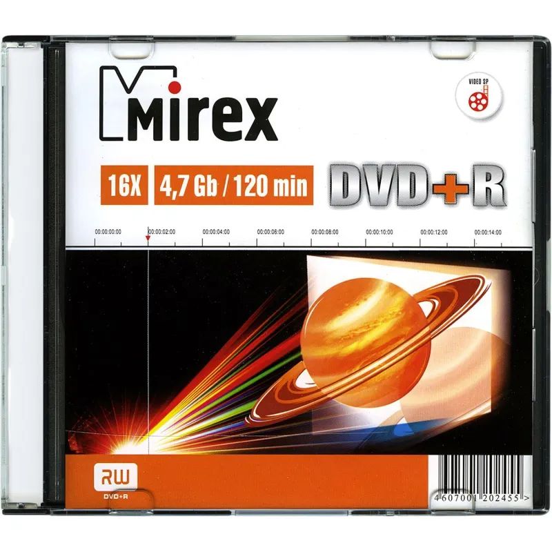 Носители информации DVD+R, 16x, Mirex, Slim/1, UL130013A1S