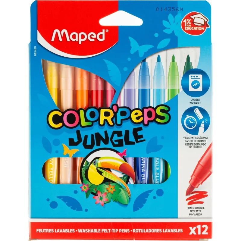 Фломастеры Maped COLOR&#039;PEPS JUNGLE, смываемые,12 цв/наб,845420