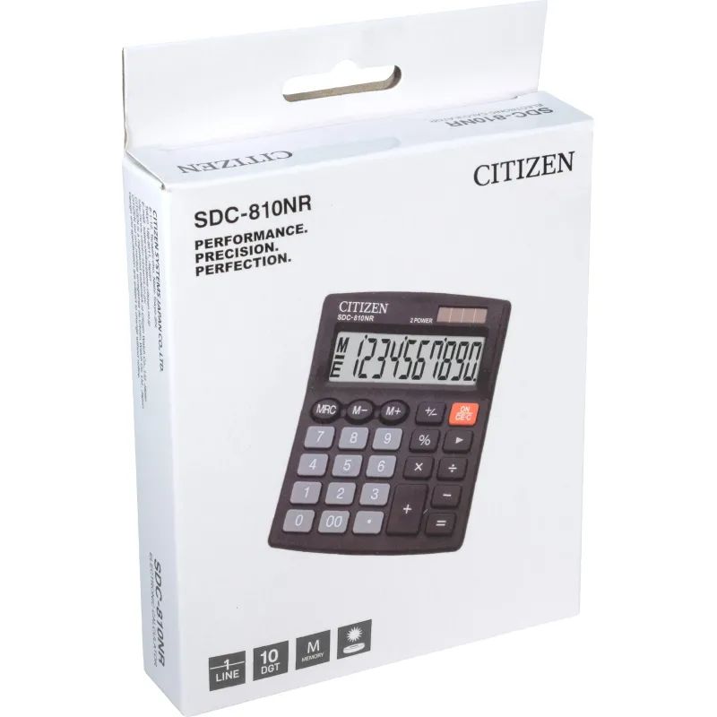 Калькулятор настольный КОМПАКТНЫЙ Citizen бух. SDC-810NR 10раз. дв.пит черн