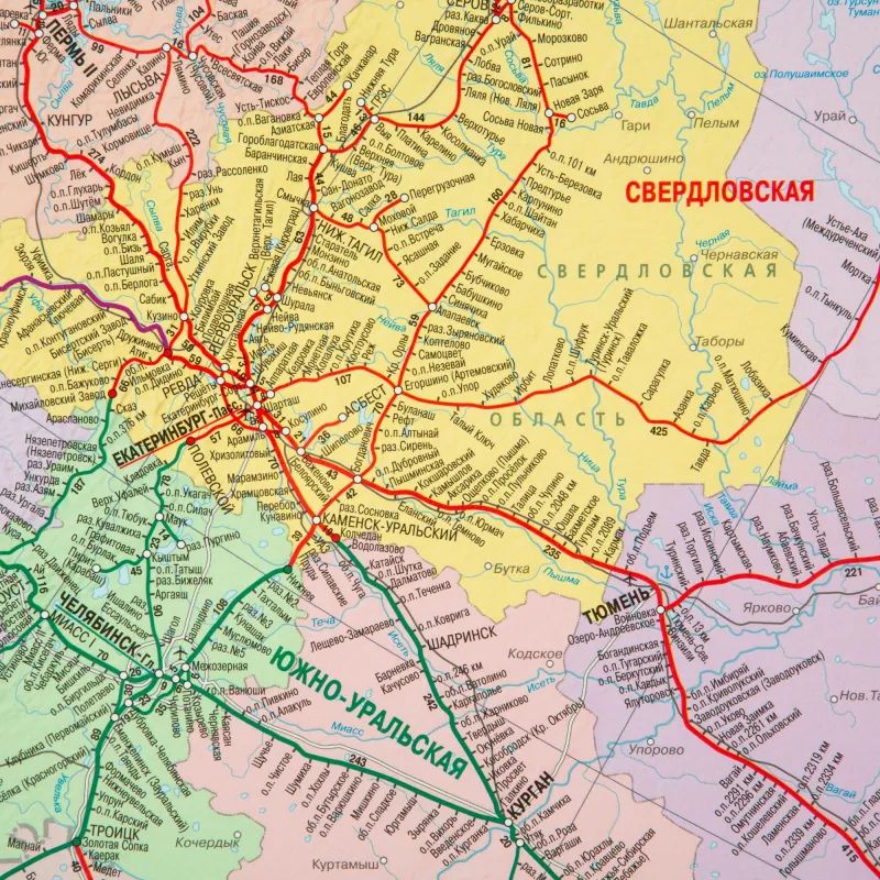 Карта настенная Железные дороги России и сопредел.госуд.,1:3,7млн,2,33х1,58