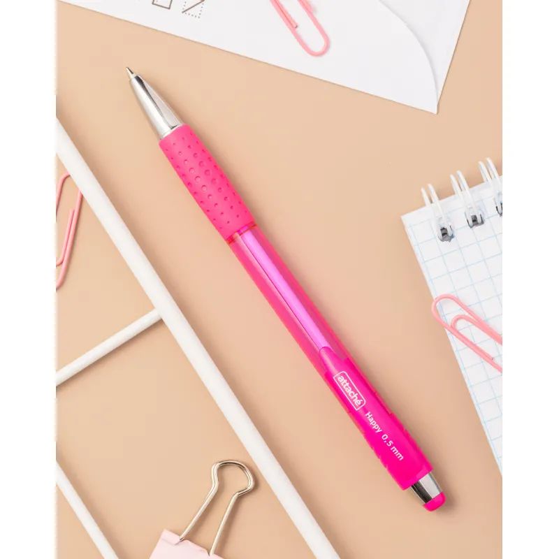 Ручка шариковая автомат. Attache Happy,розовый корп,син,масл,манж