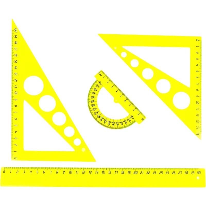 Набор большой: линейка 30см, угольники 21см и 16см, трансп-р 10см,цветасс.