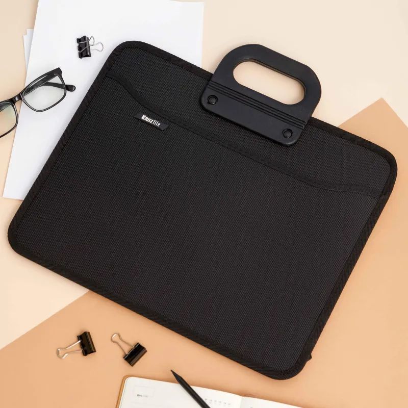 Папка-портфель пласт на 4 отд А4+ 390x320, усилен. ручка, черн