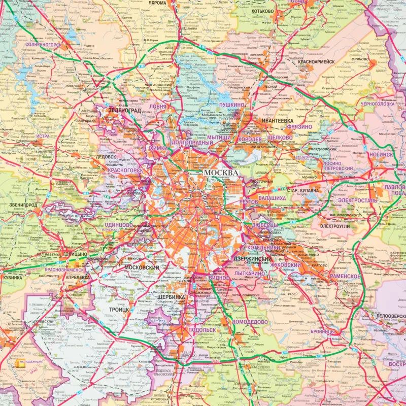 Карта настенная Москва и Московская область админ.1:280тыс.,1,43х1,02м